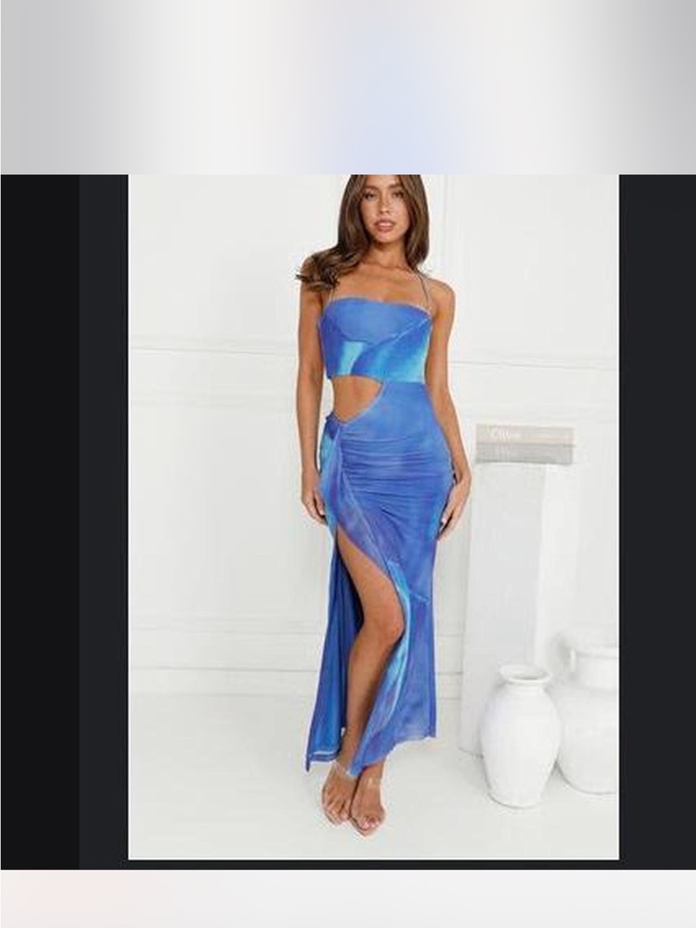 Hello Molly Blue Cutout Satin High-Low Dress